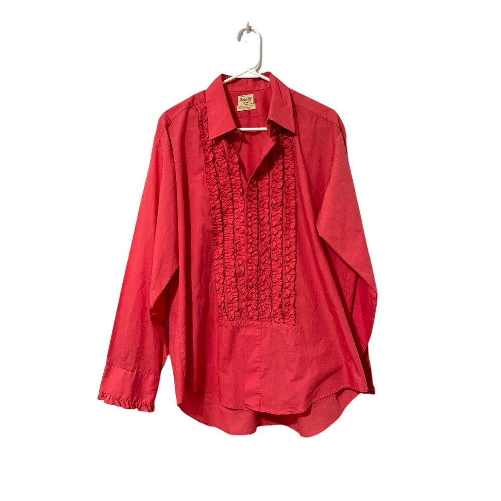 Vintage Delton N.Y Men's  Ruffle Ruche Frill Tuxedo Dinner Shirt Size 17X34 Red